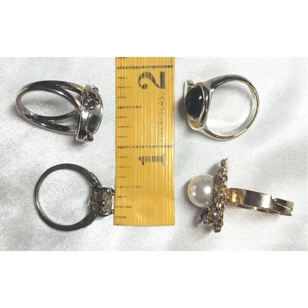 Womens Rings 4 Pc Lot Size 7.75 7 3/4 Mood Heart Abstract Rhinestones